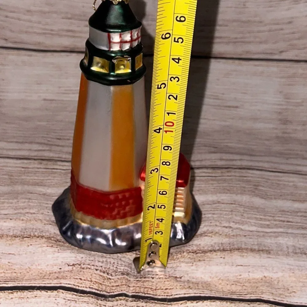 Blown Glass Shore Tower Lighthouse Christmas‎ Ornament Nautical Sea Ornament